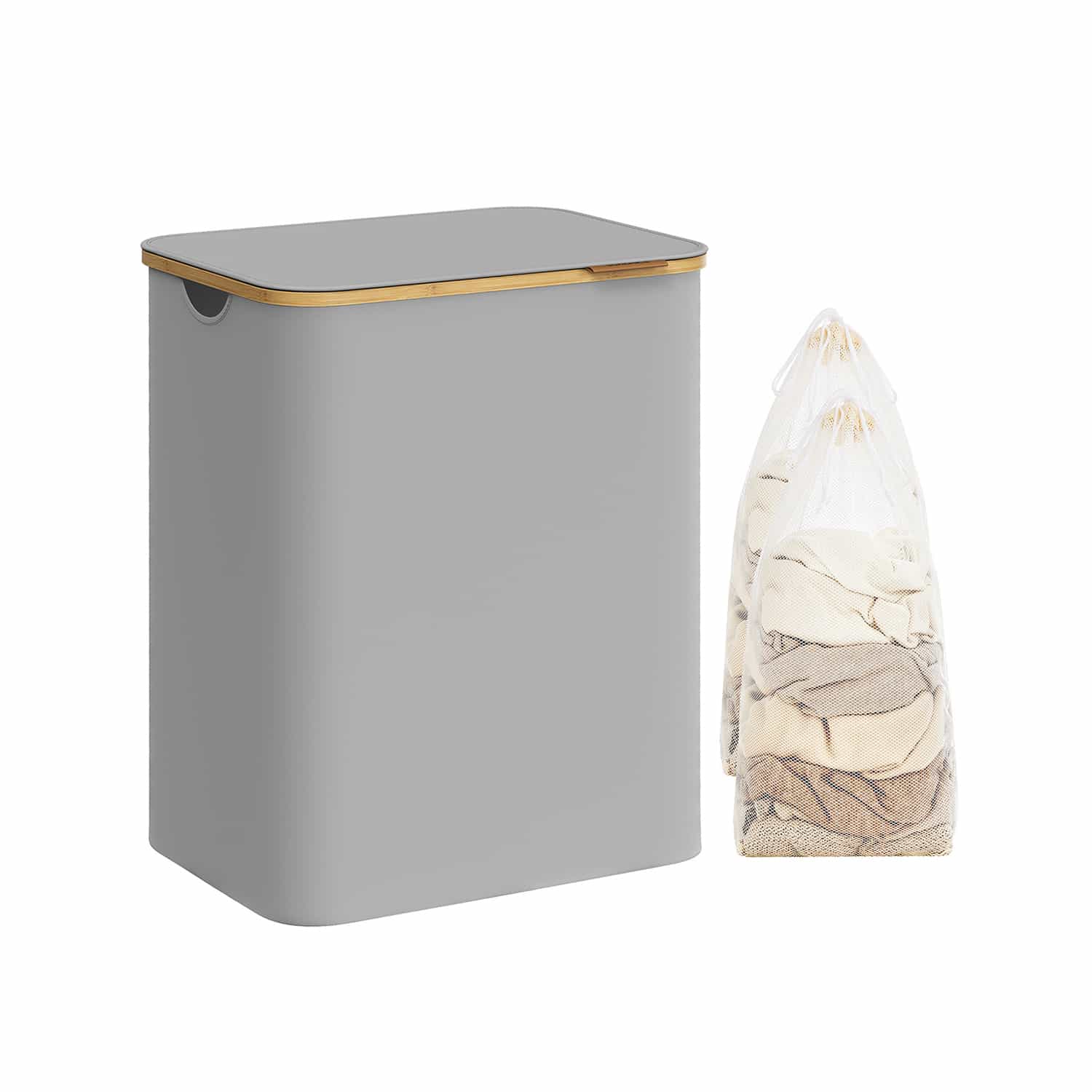 Wäschekorb 2 Fächer mit Deckel taubengrau