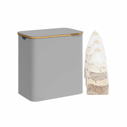 Wäschekorb 3 Fächer mit Griffen aus Bambus taubengrau