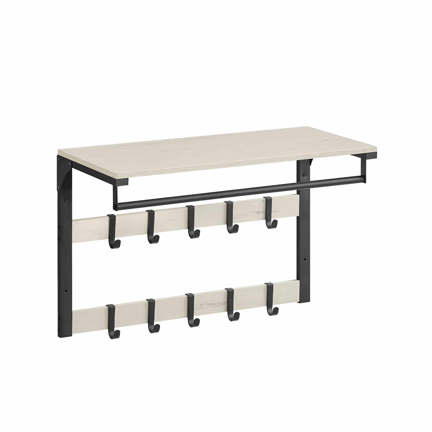 Wandgarderobe mit Ablage und 10 Haken vintageweiß-schwarz