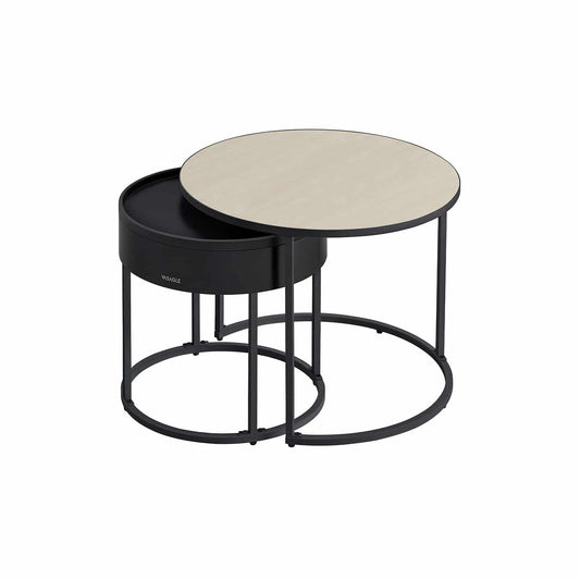 Couchtisch rund 2er Set naturbeige-tintenschwarz