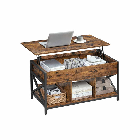Couchtisch höhenverstellbar mit offenen Fächern vintagebraun-schwarz