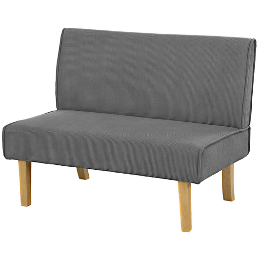 HOMCOM 2 Sitzer Sofa, Couch mit Cord-Optik, Holzbeine, Gepolsterter Polstersofa, Doppelsofa für Schlafzimmer, Wohnzimmer, 110 x 62 x 85 cm, Grau   Aosom