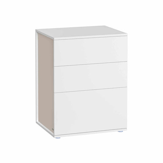 Nachttisch mit 3 Schubladen mattweiß-cappuccinobeige
