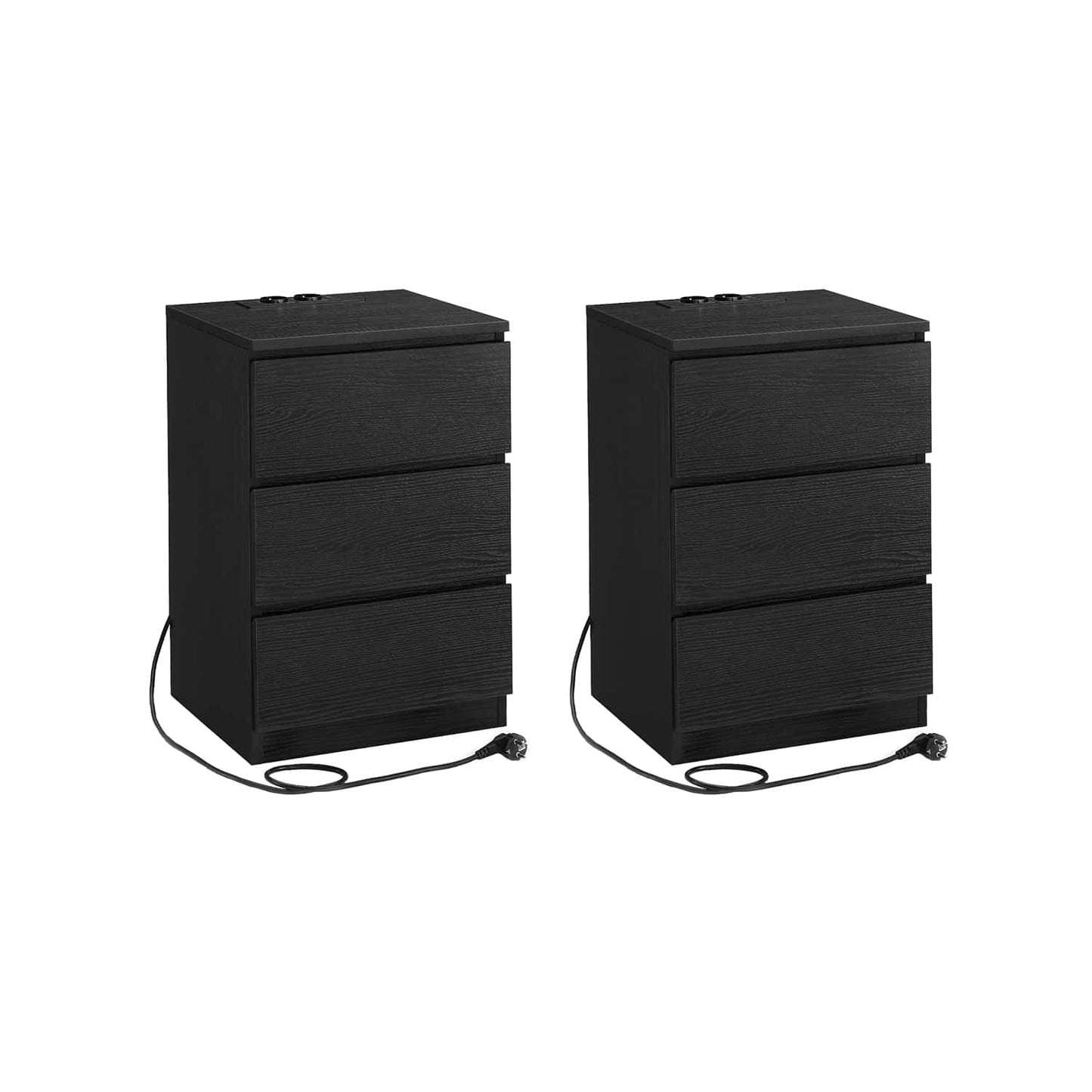 Nachttisch 2er Set 2 USB-Anschlüsse modern ebenholzschwarz