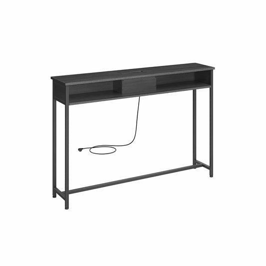 Konsolentisch mit Steckdosen schmal anthrazitgrau-tintenschwarz