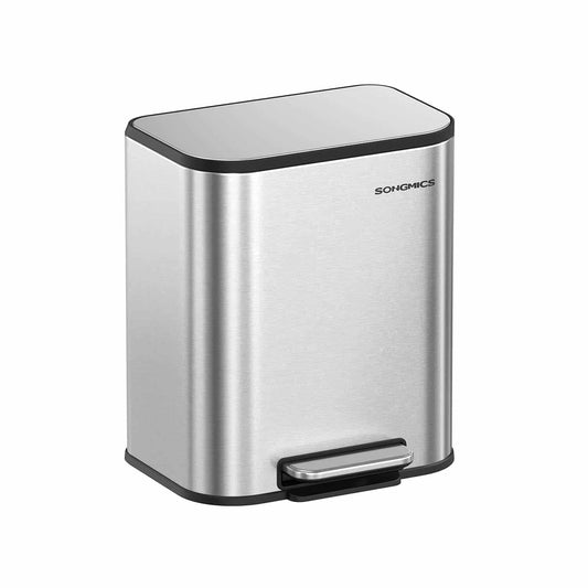 Mülleimer 20 Liter mit Deckel metallisches Silber