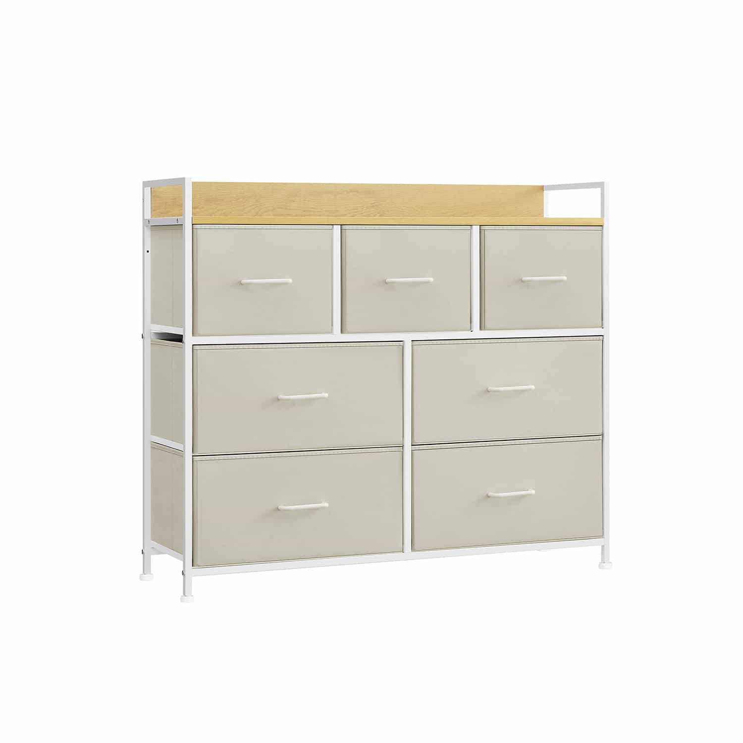 Kommode 7 Stoffschubladen mit Griffen cremeweiß-wolkenweiß