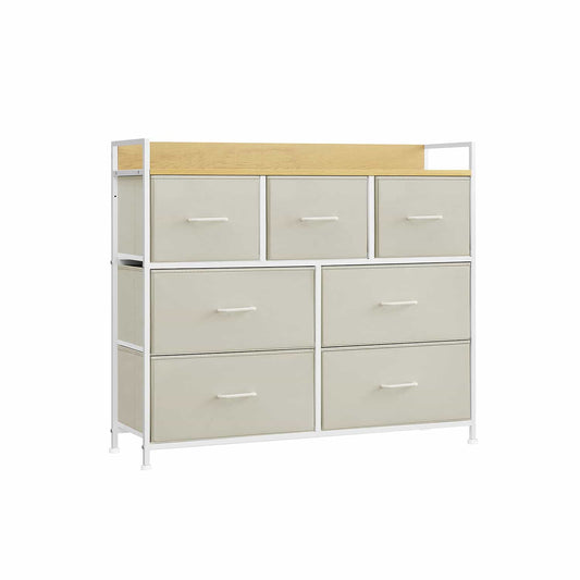 Kommode 7 Stoffschubladen mit Griffen cremeweiß-wolkenweiß