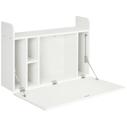HOMCOM Wandtisch klappbar Wandklapptisch Schreibtisch mit Regalen großer Stauraum Computertisch Bürotisch Esstisch modernes Design Weiß 77x20x41 cm   Aosom