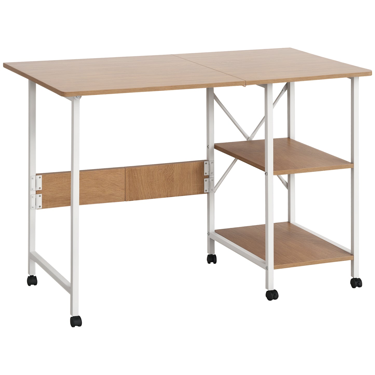 HOMCOM Klapptisch  Mobiler Schreibtisch auf Rollen, Beistelltisch, MDF, Natur, 107x55x76cm  Aosom