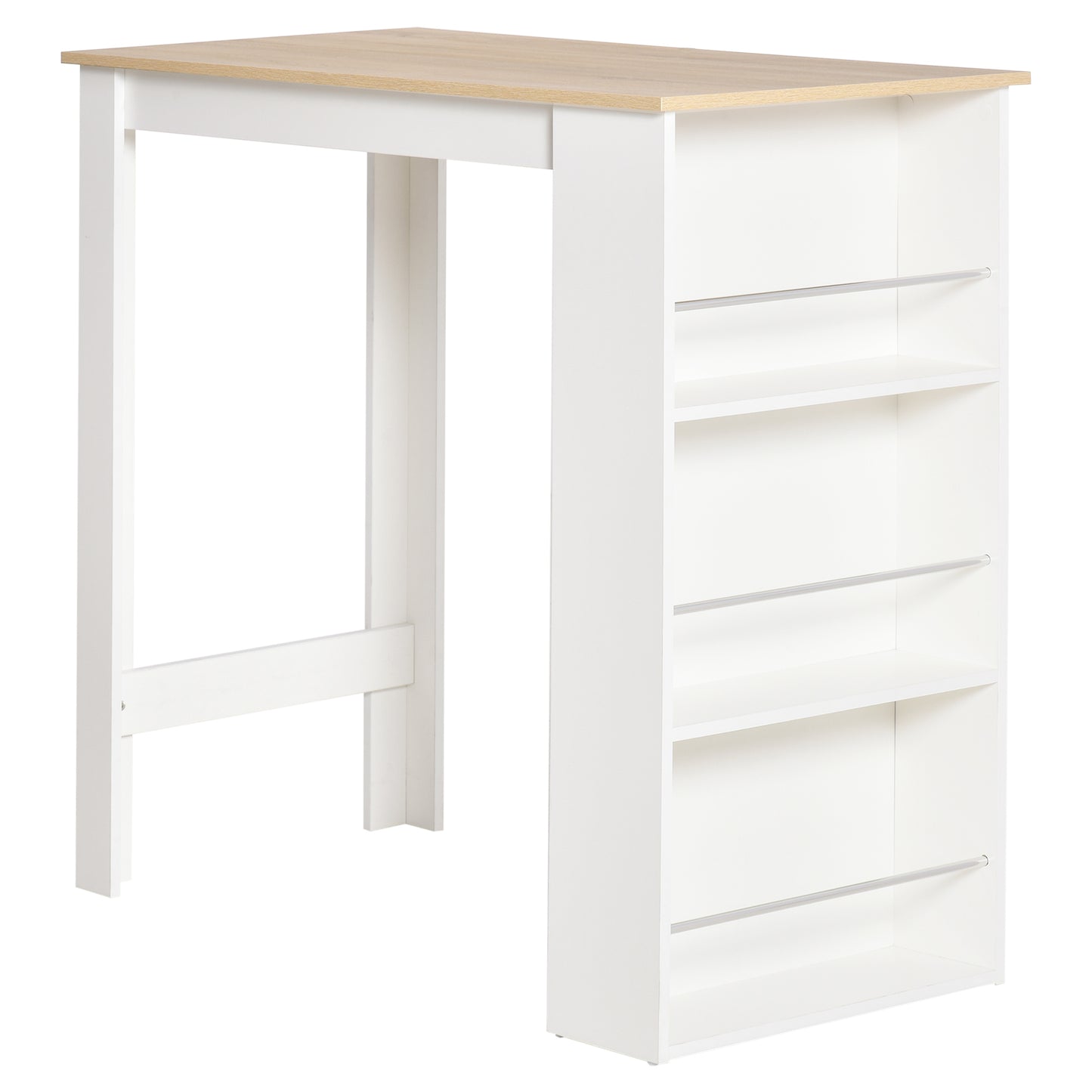 HOMCOM Bartisch hoher Küchentisch Stehtisch - Maße 112L x 57B x 106H cm - 3 Regale - heller Eichen-weiß-Look   Aosom
