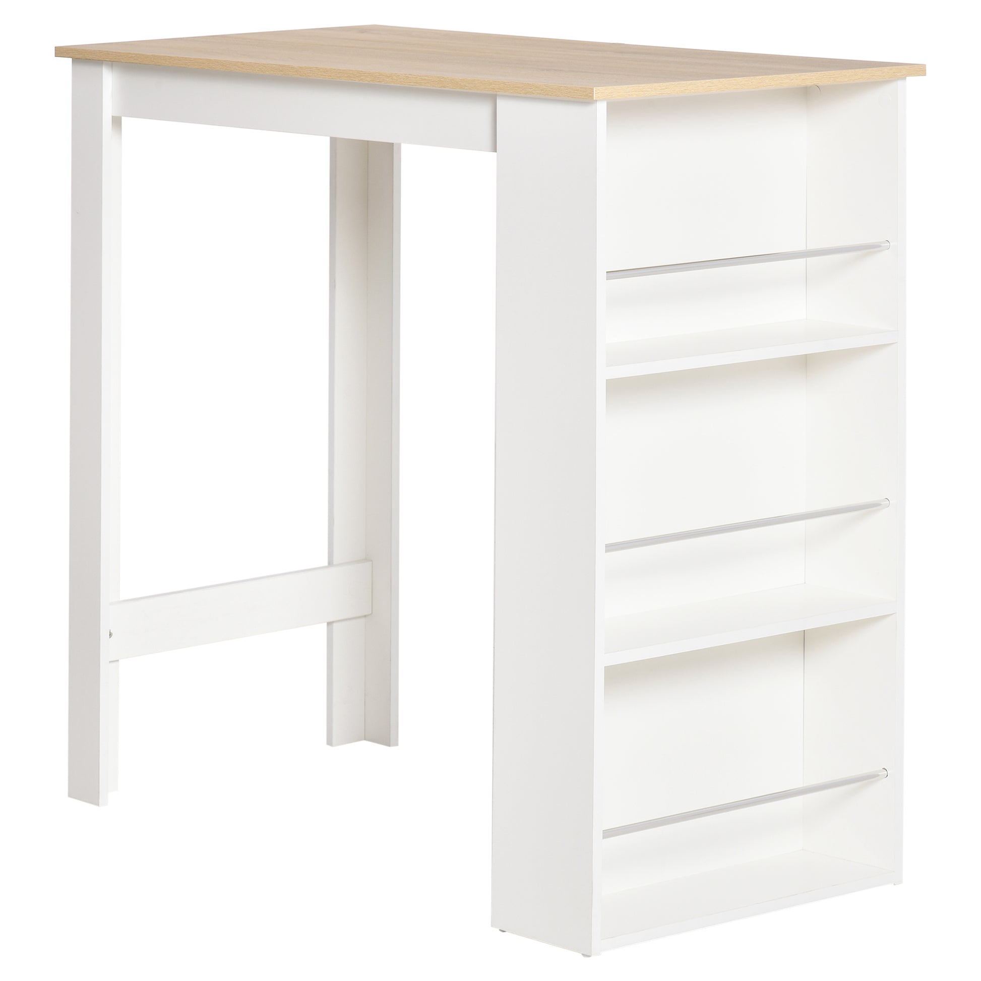 HOMCOM Bartisch hoher Küchentisch Stehtisch - Maße 112L x 57B x 106H cm - 3 Regale - heller Eichen-weiß-Look   Aosom