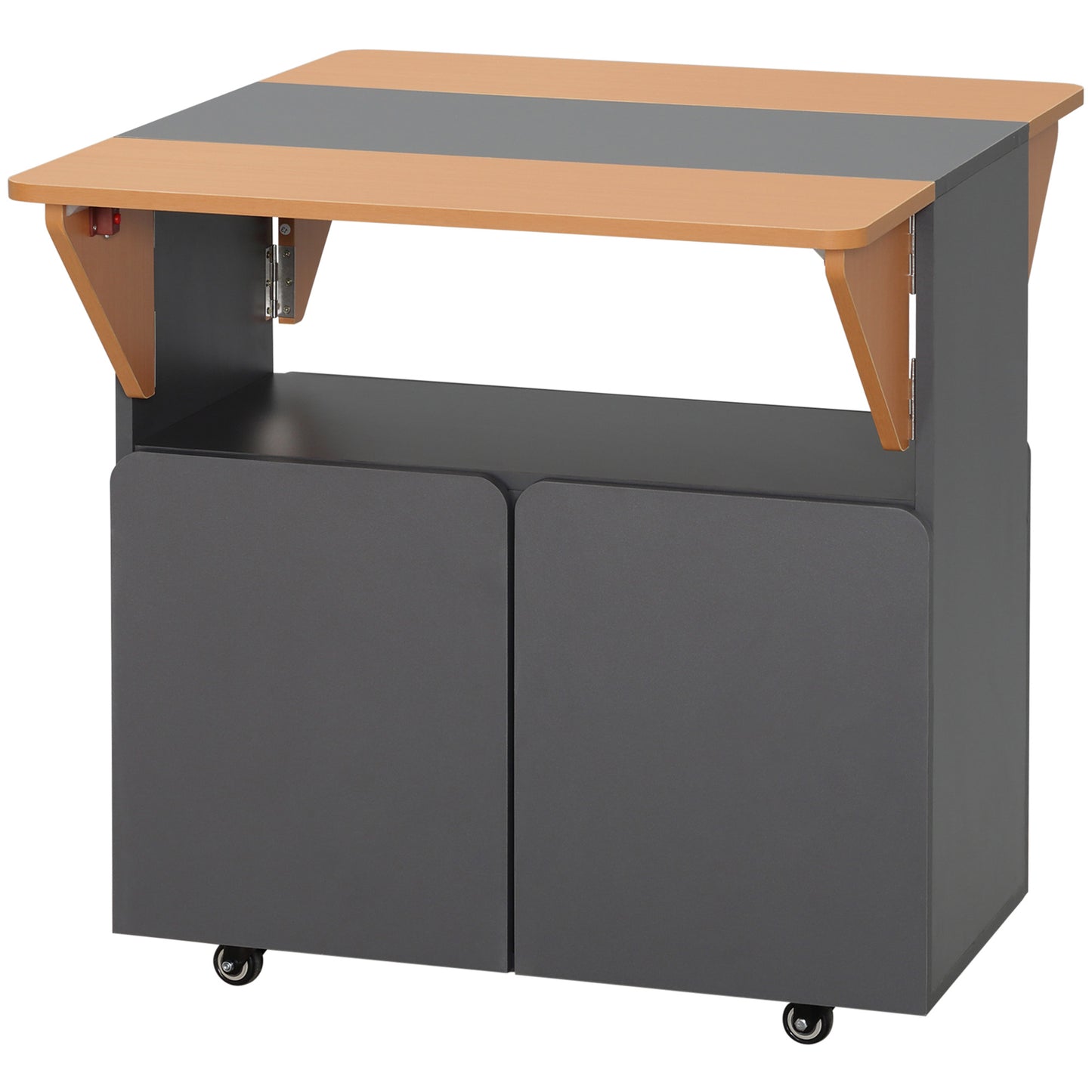 HOMCOM Klappbarer Platzspartisch für maximal 4 Personen mit 4 Rollen, Versteckter Regaleinheit und Schrank mit Türen, 70x83x75 cm, Gelb und Grau   Aosom