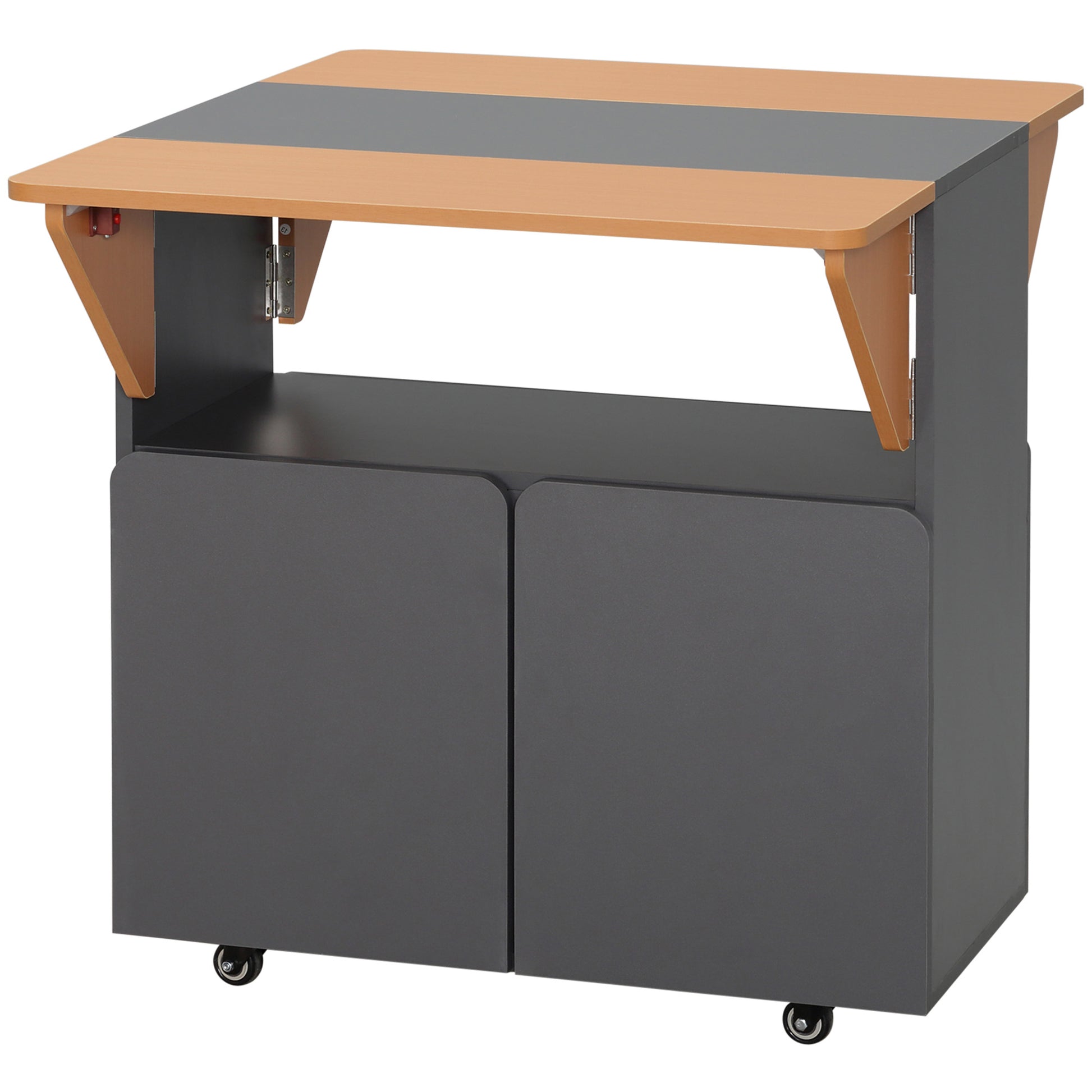 HOMCOM Klappbarer Platzspartisch für maximal 4 Personen mit 4 Rollen, Versteckter Regaleinheit und Schrank mit Türen, 70x83x75 cm, Gelb und Grau   Aosom