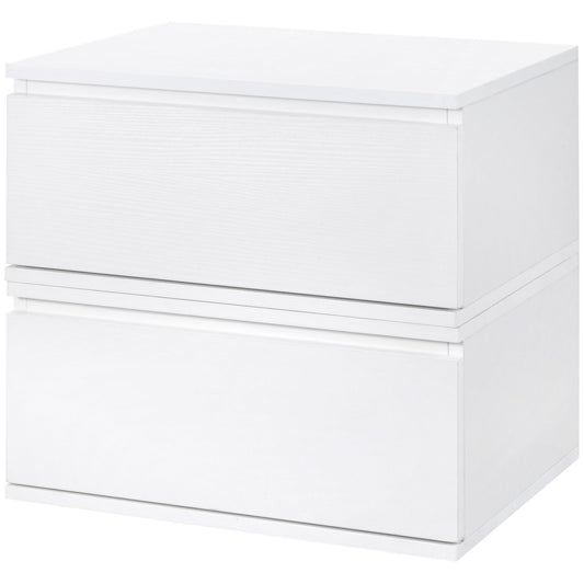 HOMCOM Set 2 Stk. Moderner Nachttisch mit Schublade und schwebendem Design für Schlafzimmer und Wohnzimmer, aus Spanplatte und MDF, 49x38x23 cm, Weiß   Aosom