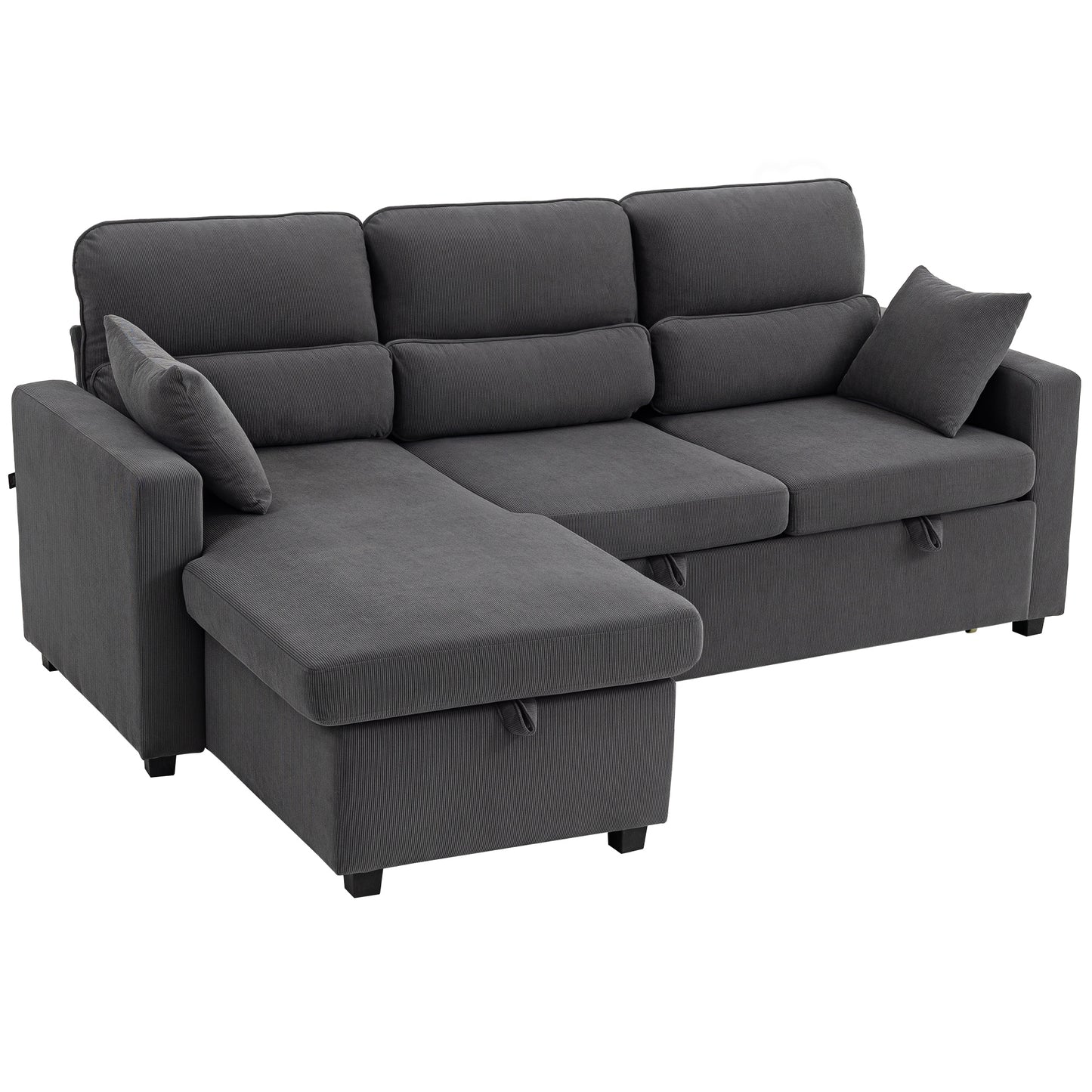 HOMCOM Verstellbares Bettsofa, L-förmiges Gästesofa mit Bettfunktion, Stauraum, Kissen, für Wohnzimmer, Gästezimmer, Grau   Aosom