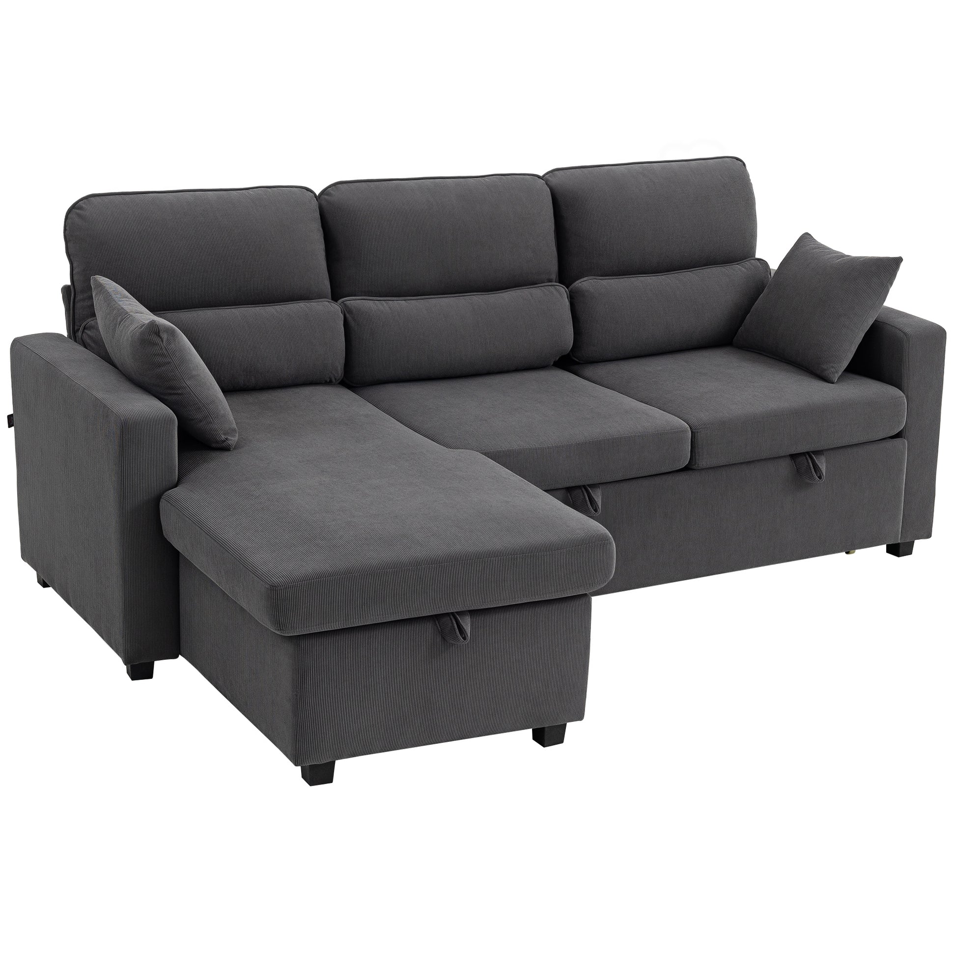 HOMCOM Verstellbares Bettsofa, L-förmiges Gästesofa mit Bettfunktion, Stauraum, Kissen, für Wohnzimmer, Gästezimmer, Grau   Aosom