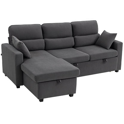 HOMCOM Verstellbares Bettsofa, L-förmiges Gästesofa mit Bettfunktion, Stauraum, Kissen, für Wohnzimmer, Gästezimmer, Grau   Aosom