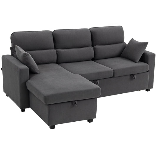 HOMCOM Verstellbares Bettsofa, L-förmiges Gästesofa mit Bettfunktion, Stauraum, Kissen, für Wohnzimmer, Gästezimmer, Grau   Aosom