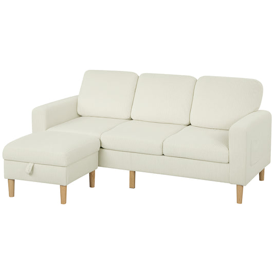 HOMCOM 3-Sitzer-Sofa mit Hocker, Rippenvelours-Sofa 192 cm, modernes Design, Stauraumhocker, Federnkissen, gepolsterte Sitzfläche und Rückenlehne, für Wohnzimmer, Schlafzimmer, Büro, Beige   Aosom