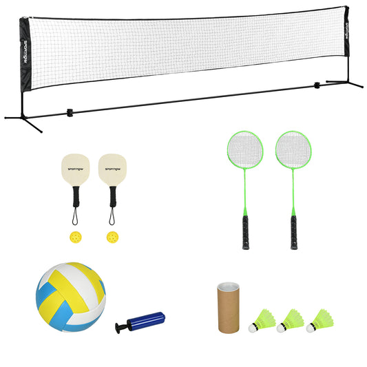 SPORTNOW Komplettset für Badminton, Pickleball und Volleyball, 3 in 1, Outdoor-Sportspiele mit höhenverstellbarem Netz 107-155 cm   Aosom