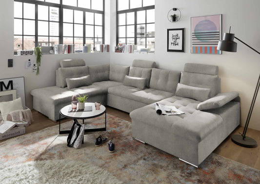 Couch in Taupe - Schlaffunktion und Bettkasten - Medan XXL