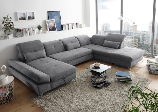 Wohnlandschaft Melfi von Ed Exciting Design – Modernes U-Form Sofa mit Schlaffunktion und Bettkasten