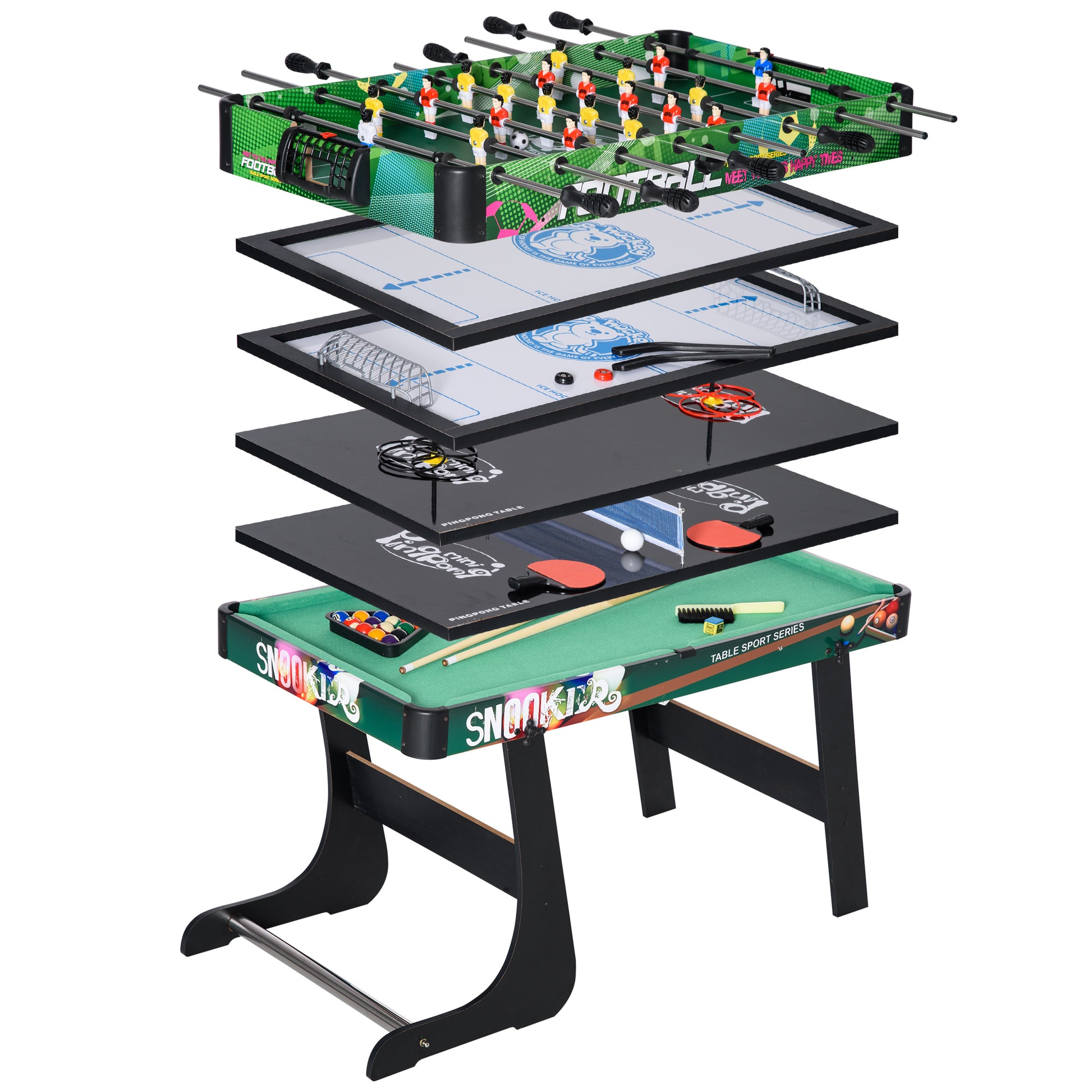 HOMCOM 6‑in‑1 Spieltisch klappbar – Kicker, Billard, Airhockey, Tischtennis, Ringwurf & Eishockey – für Kinder & Erwachsene, 118×104×71 cm   Aosom