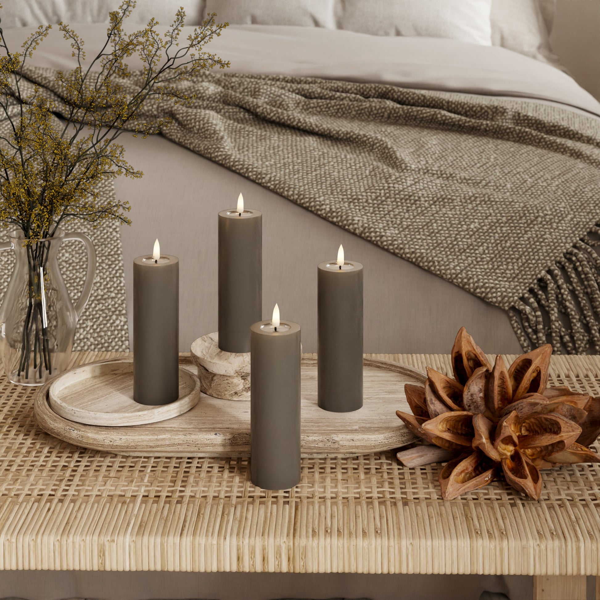 LED-Blockkerzen Ø 5 x 15 cm Mokka – 4 Stück