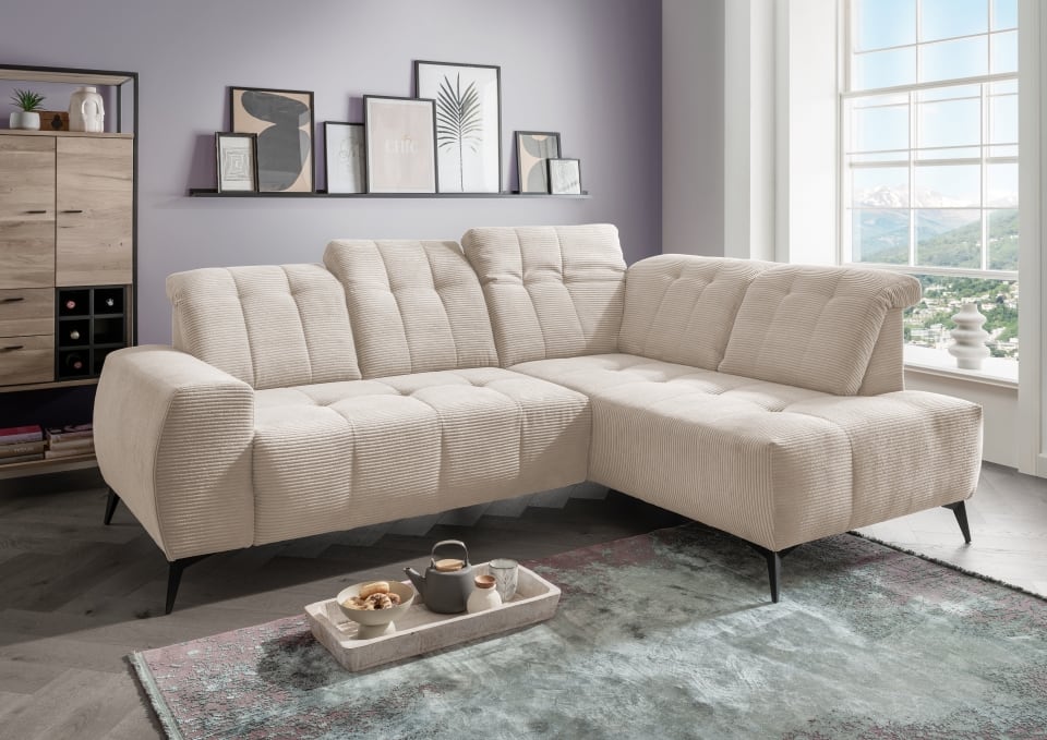 Ecksofa Sano von Benformato – Hochwertiges Breitcord-Sofa mit Elektrofunktion und verstellbaren Kopflehnen