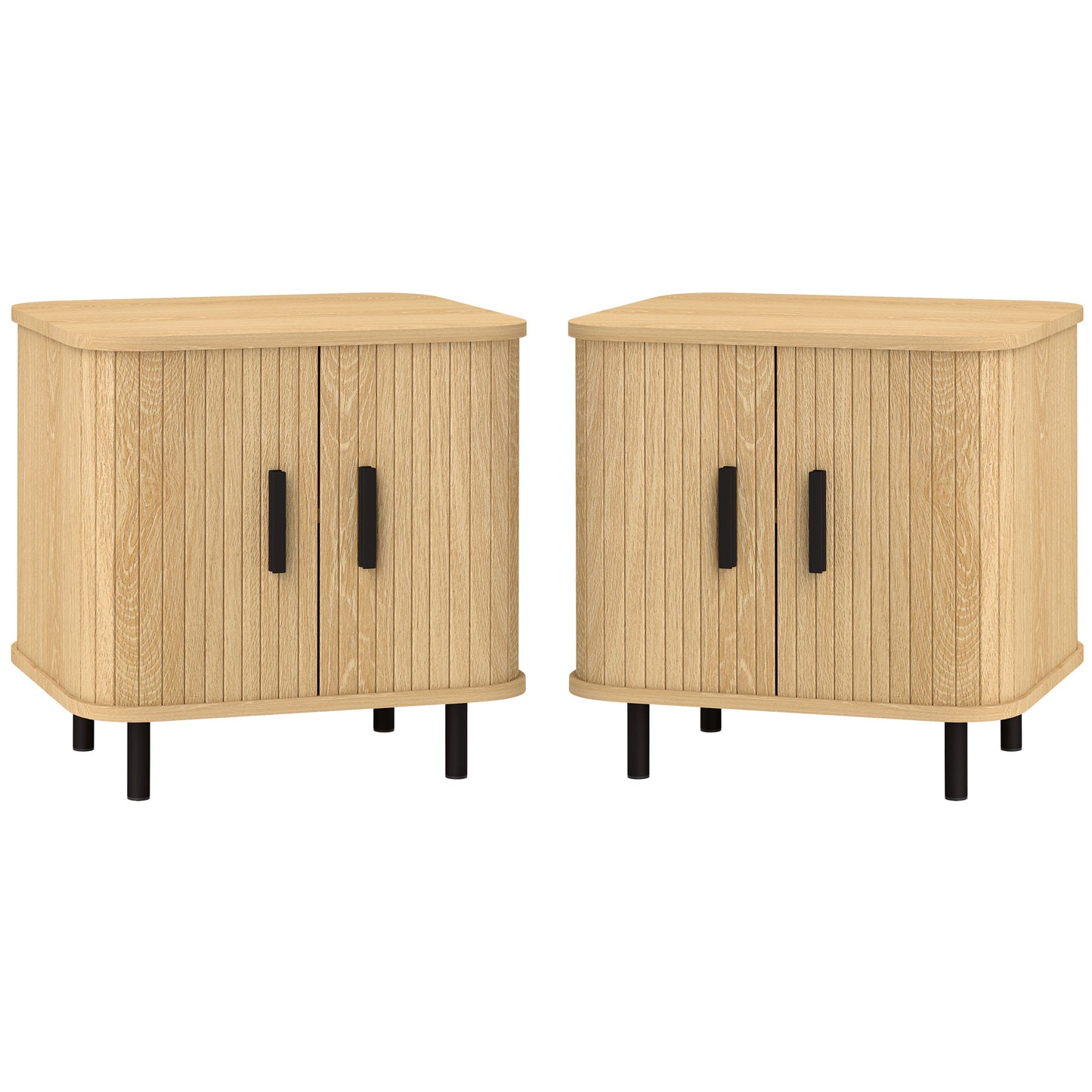 HOMCOM Set 2 Nachttische im skandinavischen Stil mit 2-stufigem Regal und Rolladenfront, Nachttische aus Holz und Stahl, 48x40x48 cm, Eiche   Aosom