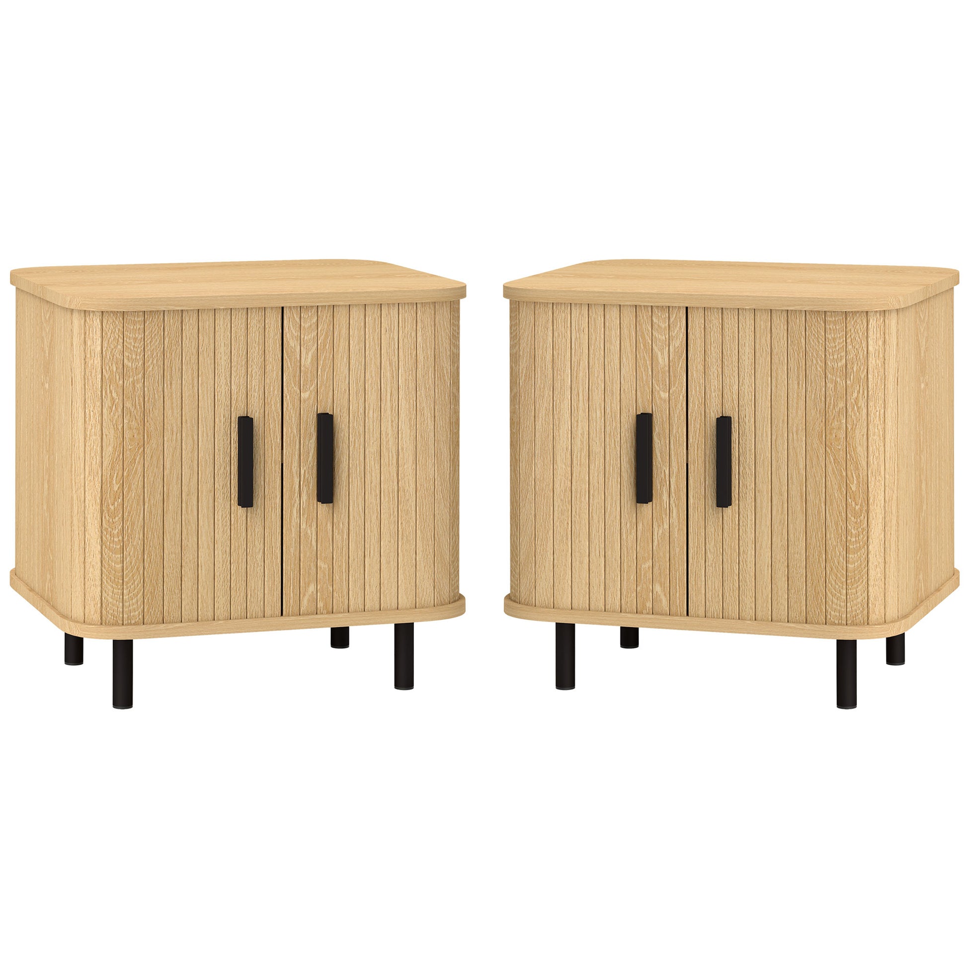 HOMCOM Set 2 Nachttische im skandinavischen Stil mit 2-stufigem Regal und Rolladenfront, Nachttische aus Holz und Stahl, 48x40x48 cm, Eiche   Aosom