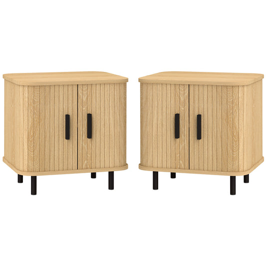 HOMCOM Set 2 Nachttische im skandinavischen Stil mit 2-stufigem Regal und Rolladenfront, Nachttische aus Holz und Stahl, 48x40x48 cm, Eiche   Aosom