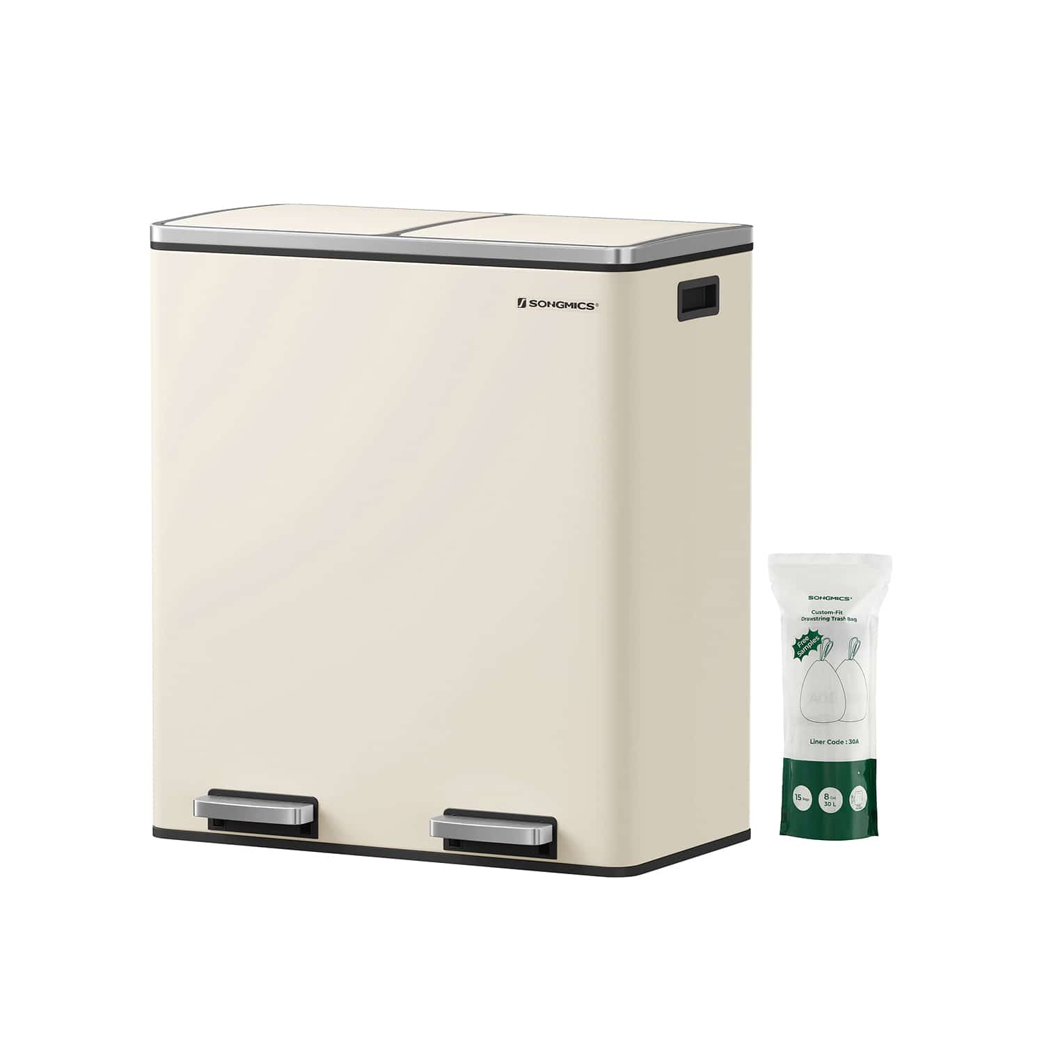 Mülleimer 2 x 30 Liter mit Deckel und Inneneimer cremeweiß