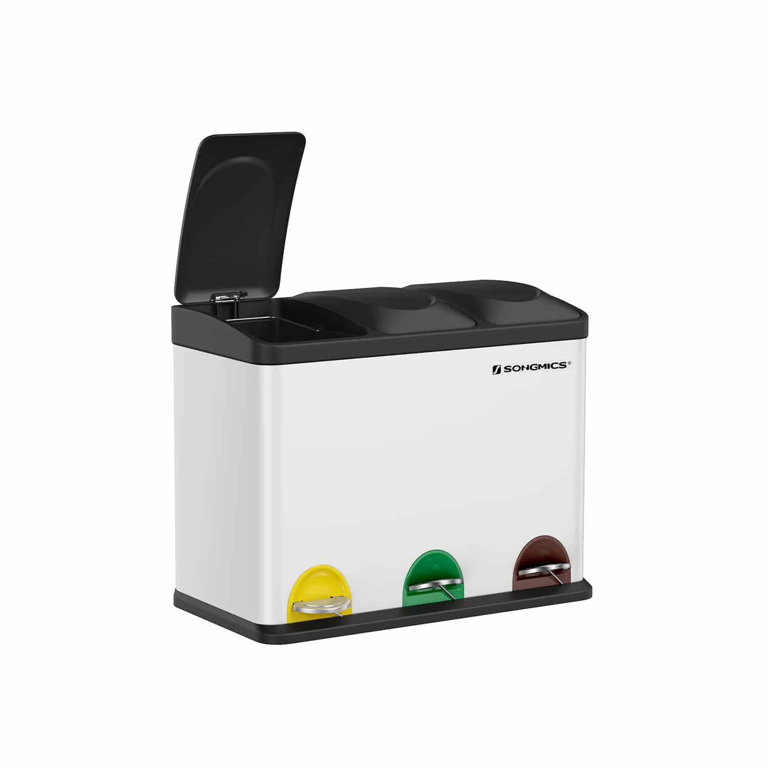 Mülleimer 3 x 15 Liter mit Deckel und Inneneimer weiß-schwarz