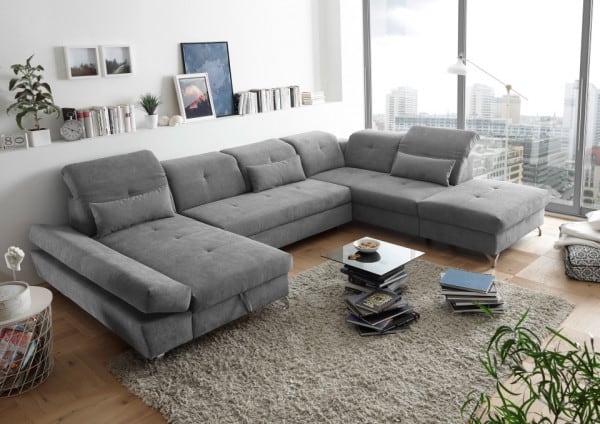 Wohnlandschaft Melfi von Ed Exciting Design – Modernes U-Form Sofa mit Schlaffunktion und Bettkasten
