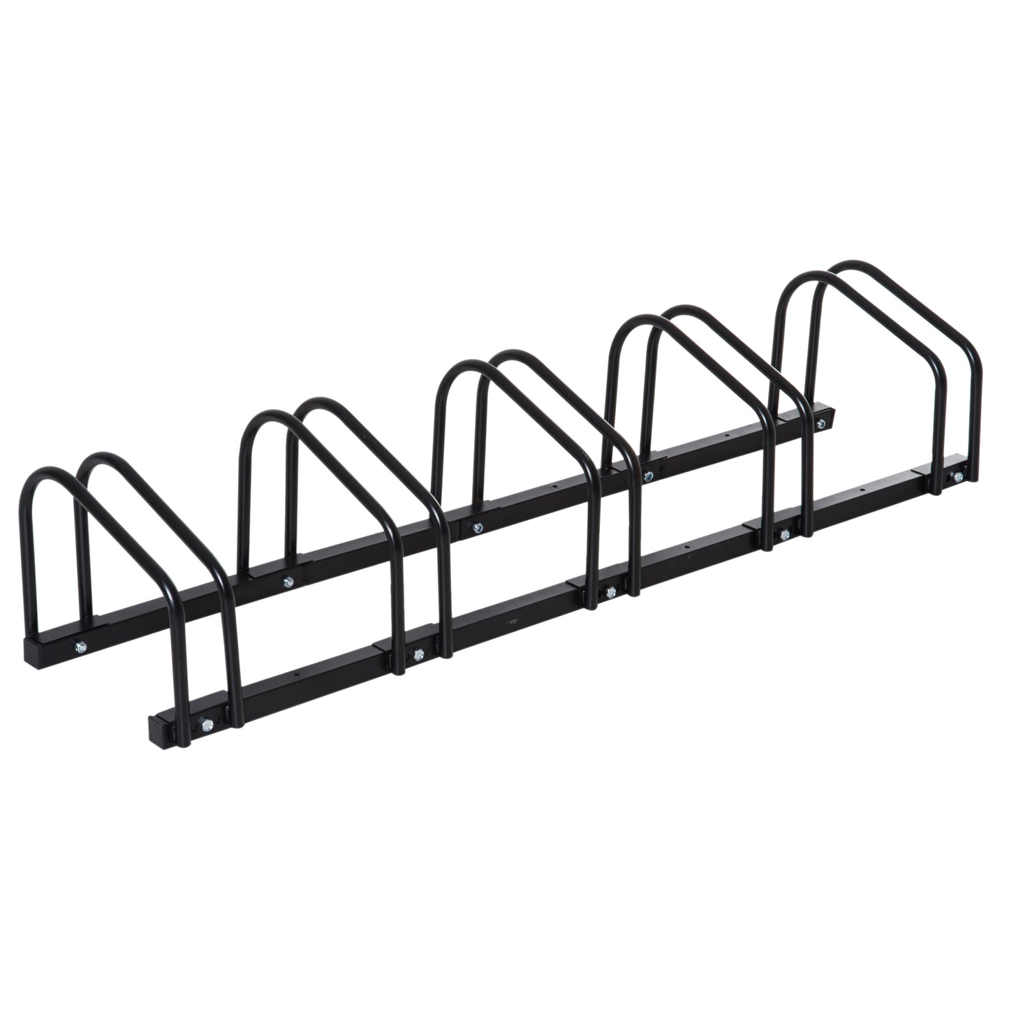 HOMCOM Fahrradständer für 5 Fahrräder, Fahrradhalterung, Fahrradabstellplatz für Reifen 65 mm, Abmessungen 145L x 33B x 27H cm, aus schwarzem Stahl   Aosom