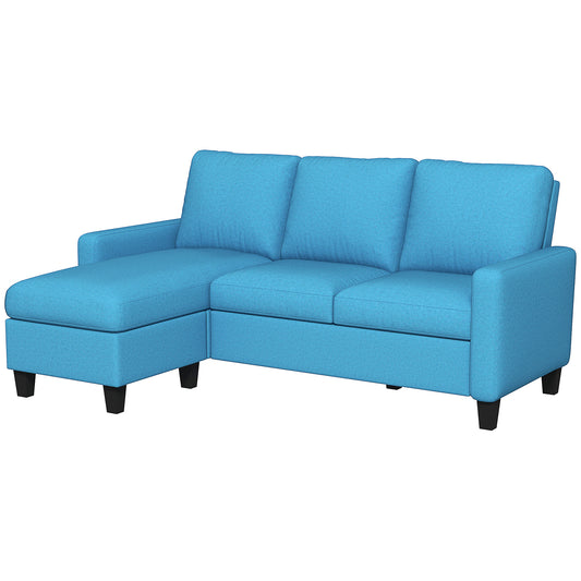 HOMCOM Ecksofa 3-Sitzer mit beidseitig umsetzbarer Chaiselongue für Wohnzimmer, Büro, Apartment, Polyesterstoff 197L x 139B x 91H cm blau   Aosom
