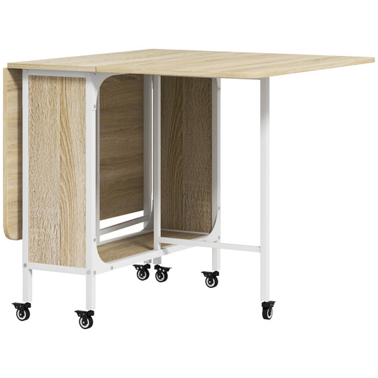 HOMCOM Klappbarer Esstisch, Ausziehbarer Tisch für 4-6 Personen, Platzsparender moderner Küchentisch mit Regal und 6 Rollen, aus Metall, 130x80x74 cm, Farbe Holz   Aosom