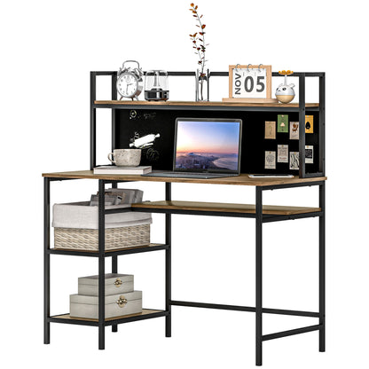 HOMCOM Schreibtisch mit Stauraum, Computer-Schreibtisch mit 4 Regalen, großer Arbeitsplatte und schwarzer Tafel für Wohnzimmer Schlafzimmer Home-Office 120L x 53B x 126H cm, Braun und Schwarz   Aosom