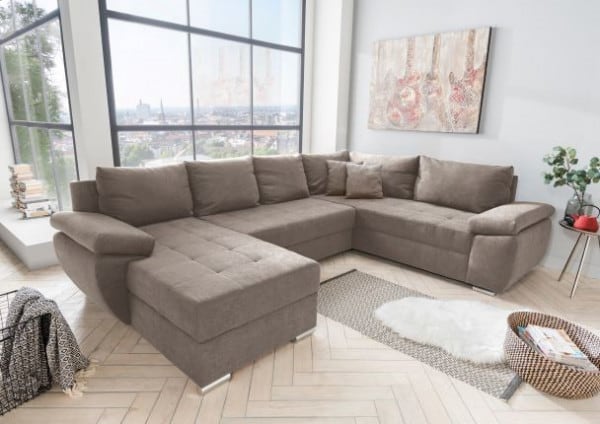 Benformato Wohnlandschaft Terana mit Schlaffunktion &amp; Bettkasten - Mikrofaser - in vier verschiedenen Farben