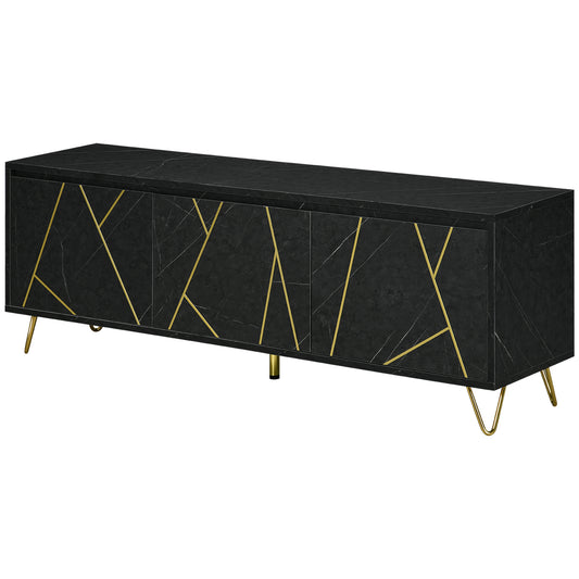 HOMCOM TV-Möbel TV-Bank bis zu 65 Zoll Länge 147 cm marmorierte Effektstruktur 2 Schränke 3 Türen mit Dämpfung verstellbare Regale Kabeldurchführung Belastbarkeit 100 kg - 147 x 35 x 52 cm - Metallbeine   Aosom