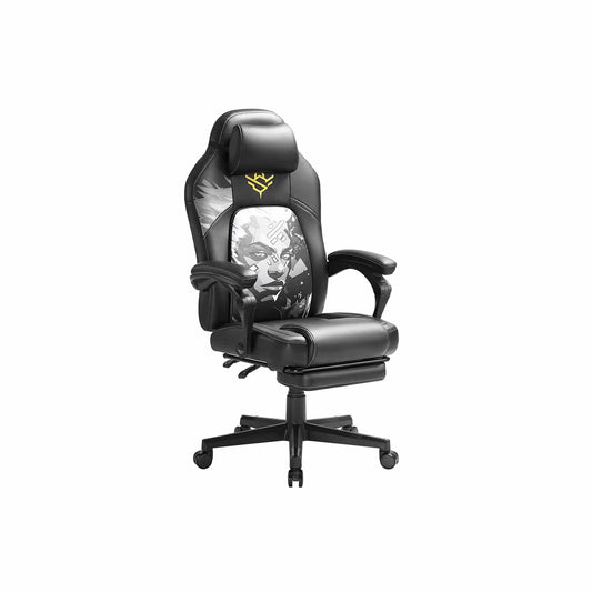 Höhenverstellbarer Gaming-Stuhl mit Fußstütze tintenschwarz