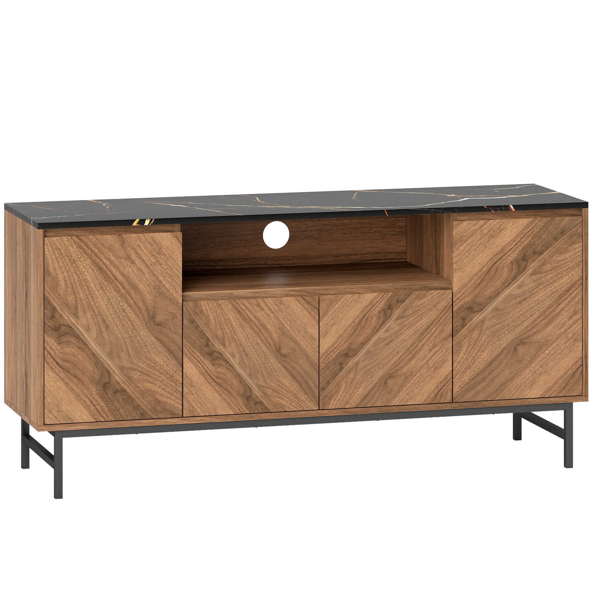 HOMCOM TV-Schrank bis zu 65 Zoll TV-Möbel aus Holz mit offenem Fach, Türen, verstellbaren Regalen und Kabeldurchführung, moderne TV-Bank mit Marmoreffekt für Wohnzimmer Schlafzimmer, 140x39x66cm, Nussbaum   Aosom