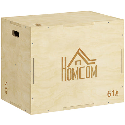 HOMCOM 3-in-1 Plyo Box Holz Plyometrische Sprungbox mit 3 Sprunghöhen Griffen Step-Up Jumping Box 61 x 51 x 76 cm Plyometric Platform Fitnessgerät für Plyometrisches Training Workout Fitnessstudio   Aosom