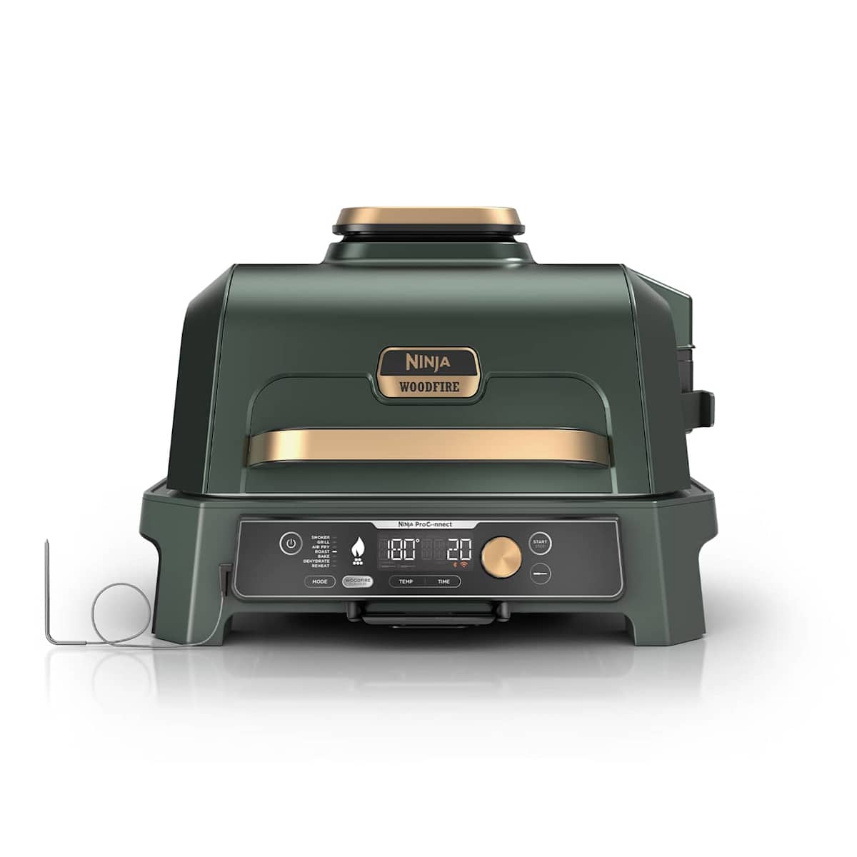 Ninja Woodfire Pro Connect XL Elektrischer Outdoor Grill & Smoker mit Abdeckung – Grün & Gold in Dunkelgrün | OG901EUGN2 | von SharkNinja