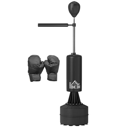 HOMCOM Boxsack stehend 155-205cm Höhenverstellbar Standboxsack mit 360° Reflexstange Speedball, Boxhandschuhen Pumpe, Punchingball Set für Erwachsene Jugendliche, Kickboxsack für Box Training   Aosom