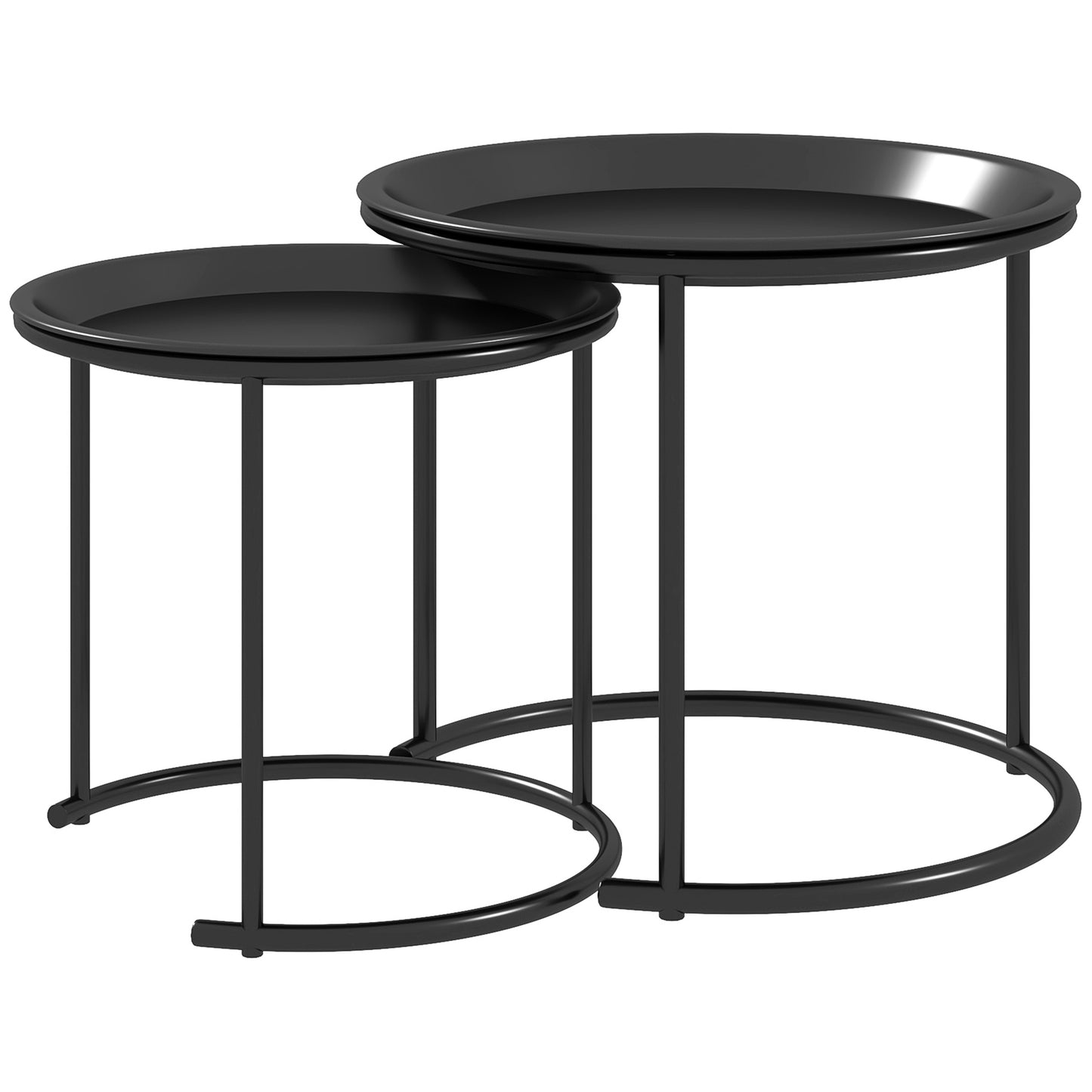 HOMCOM 2er-Set Couchtisch, rund Beistelltisch, stapelbar Wohnzimmertisch, Sofatisch für Wohnzimmer, Schlafzimmer, Flur, Stahl, Ø43/35 cm, Schwarz   Aosom