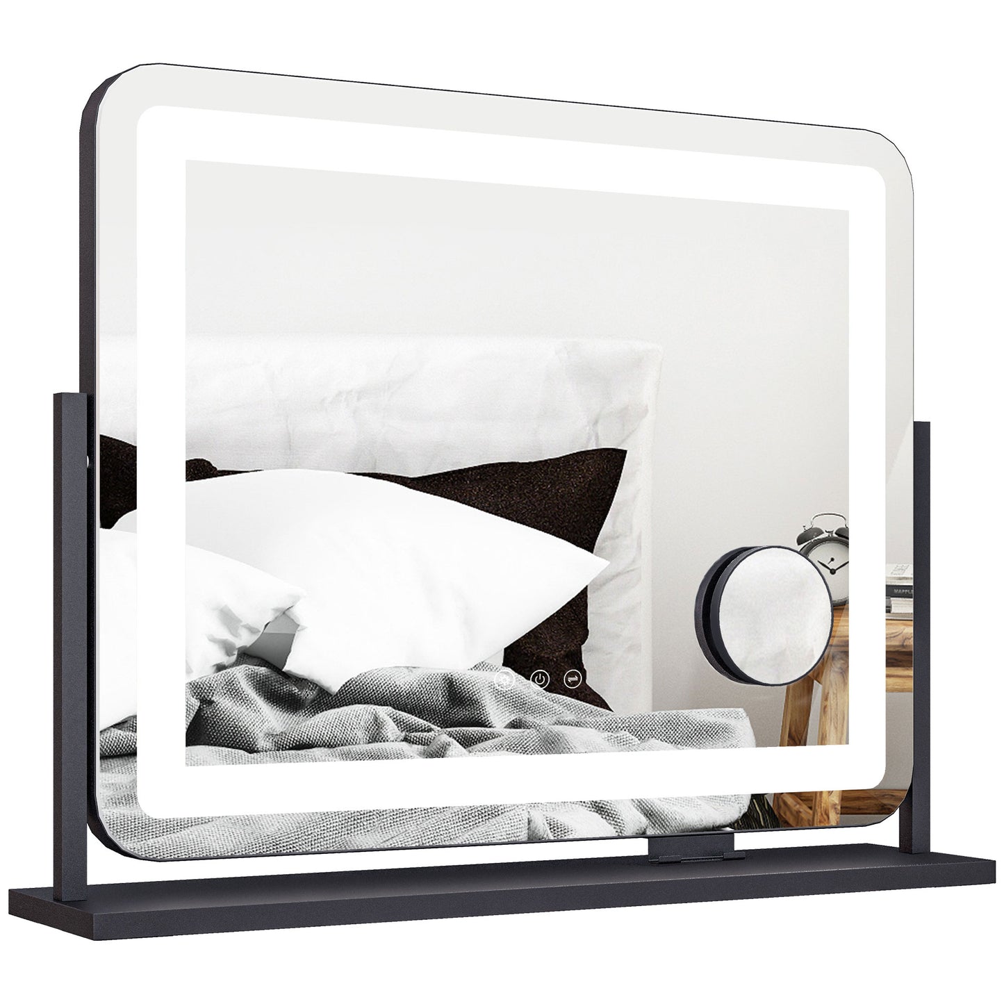 HOMCOM Schminkspiegel mit Beleuchtung, LED Kosmetikspiegel mit 3 Lichtfarben, Tischspiegel mit 10X Vergrößerung, Handy-Halter, USB-Ladeanschluss, 360° Drehbar, Schwarz   Aosom