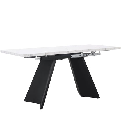 Ausziehbarer Esstisch, für Wohnzimmer und Homeoffice, 159x74x77 cm, Weiß＋Schwarz